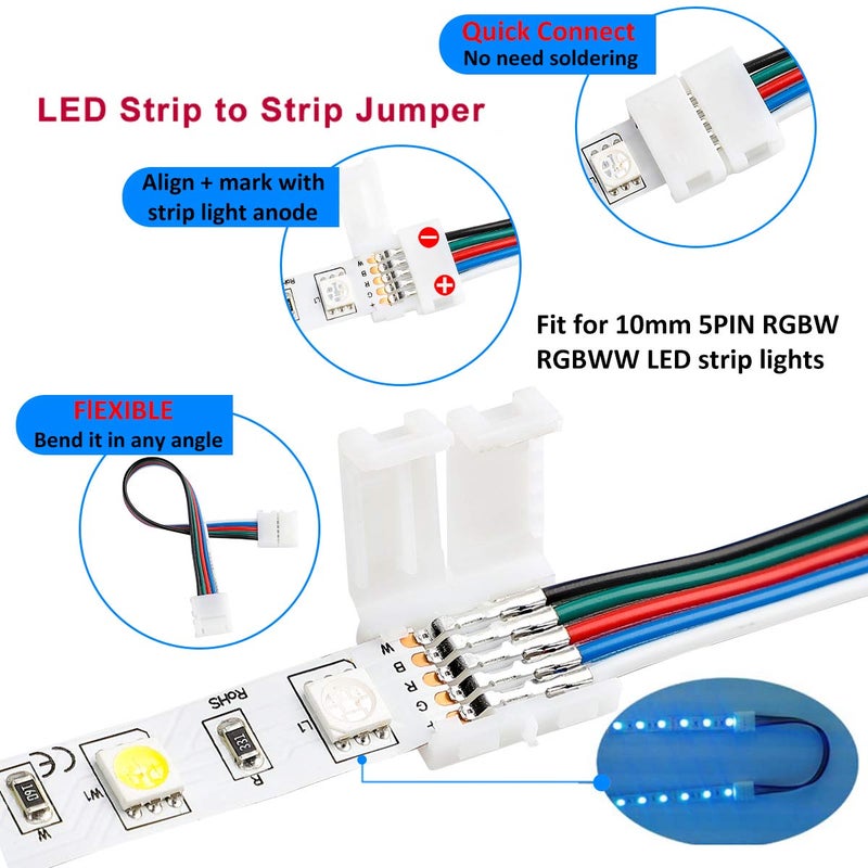 SUPERNIGHT 5 Pin LED Strip Connectors RGBW for 10mm RGBW LED Strip Lights (Full kit) - Image 5